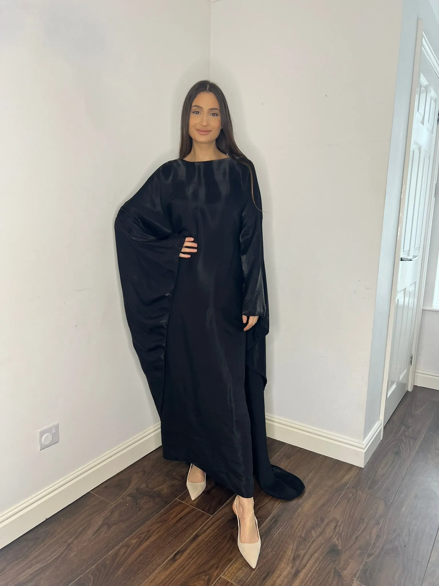 Mina Cape Dress- Shimmer Black