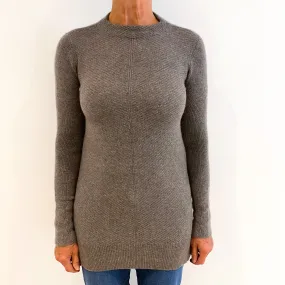 Mocha Brown Heavy Knit Cashmere Crew Neck Jumper Medium
