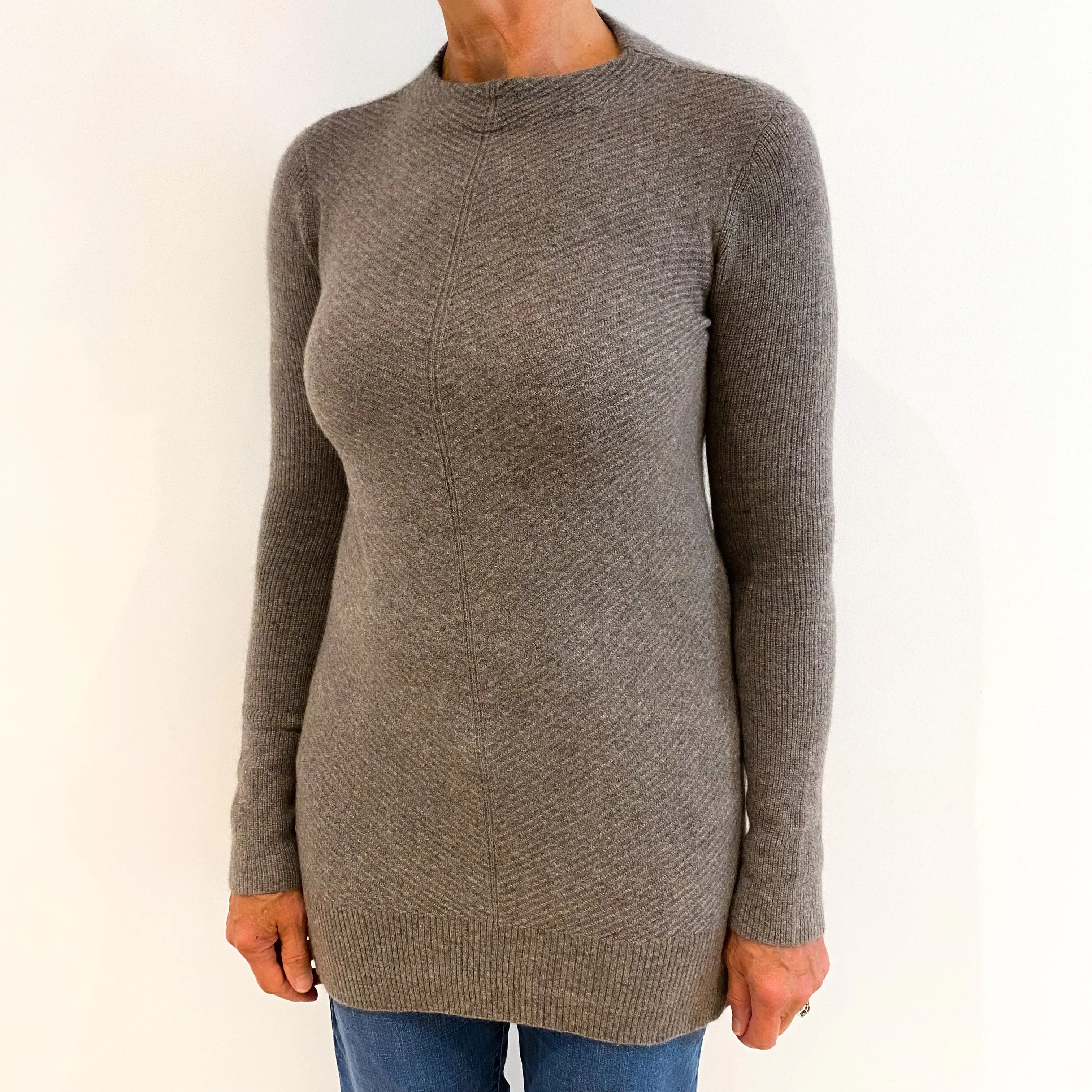 Mocha Brown Heavy Knit Cashmere Crew Neck Jumper Medium