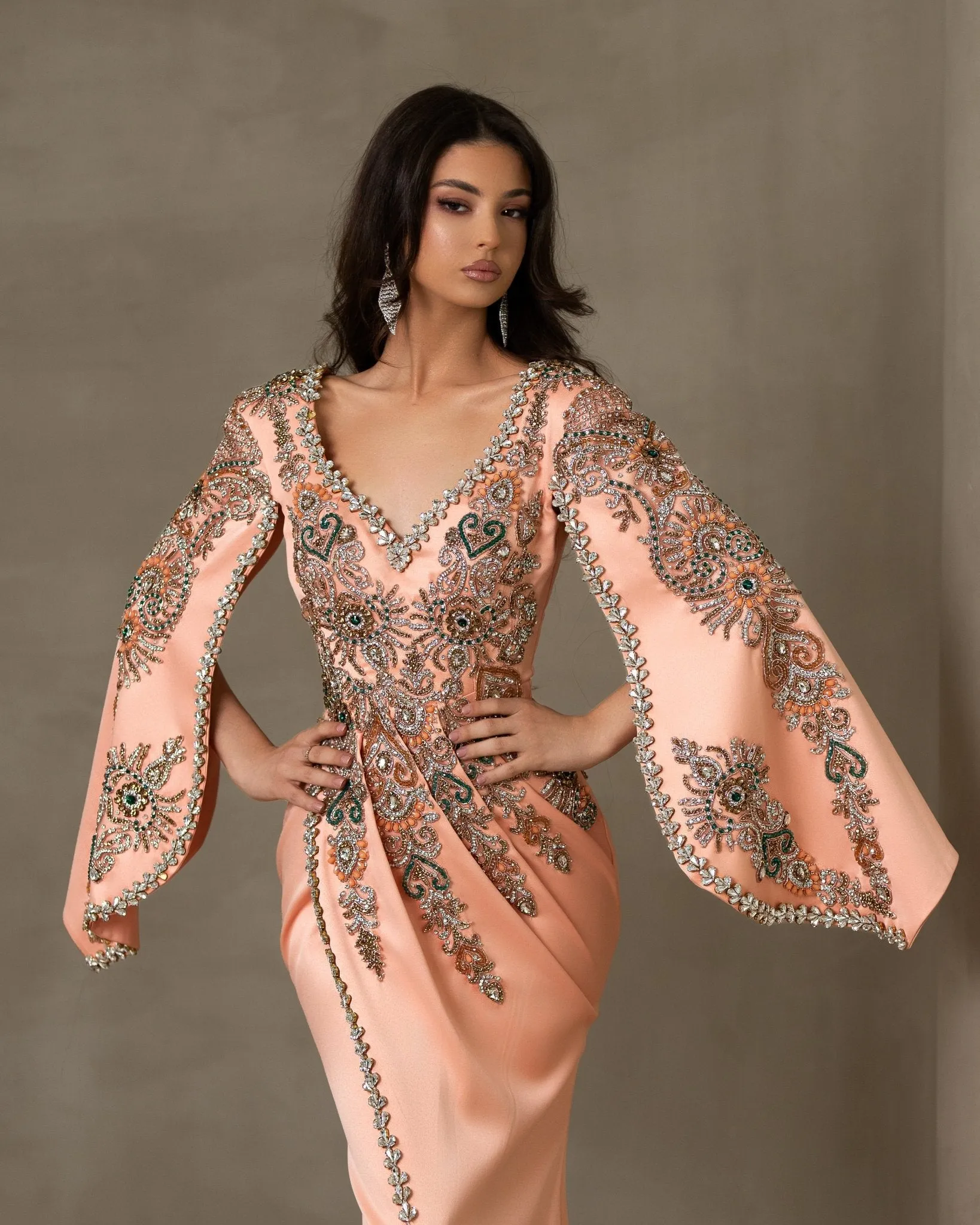 Morgan Cape Sleeve Dress Embellished with Crystals
