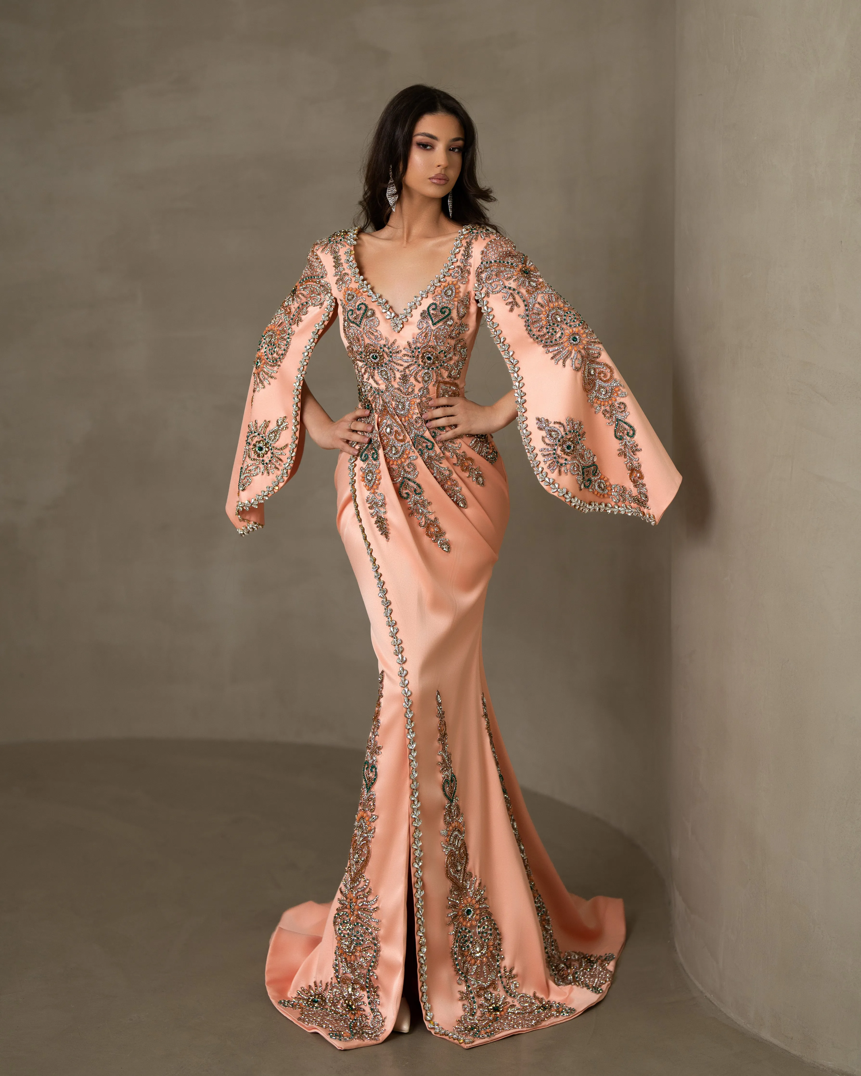 Morgan Cape Sleeve Dress Embellished with Crystals