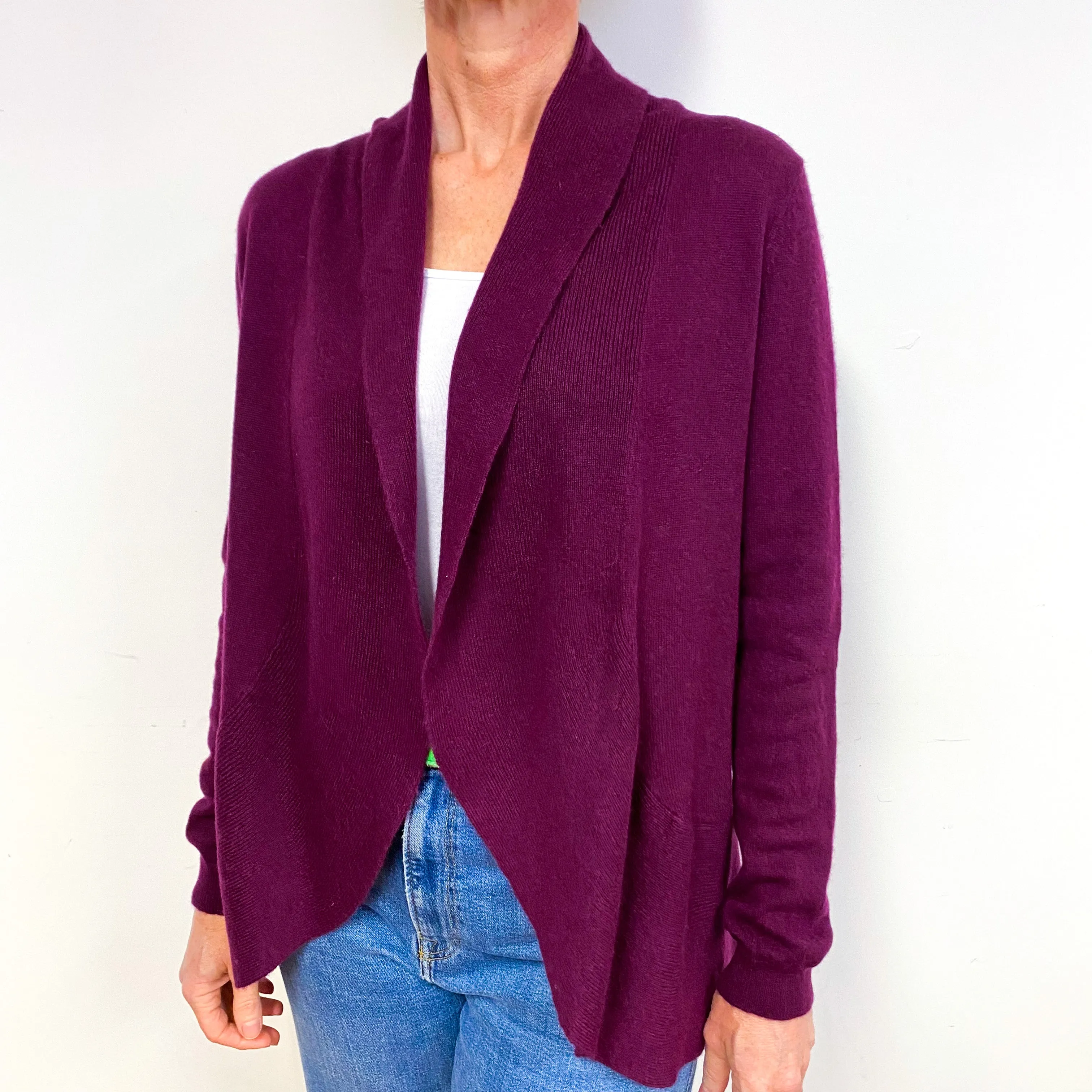 Mulberry Purple Cashmere Waterfall Cardigan Medium