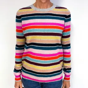 Multicoloured Striped Cashmere Crew Neck Jumper Medium