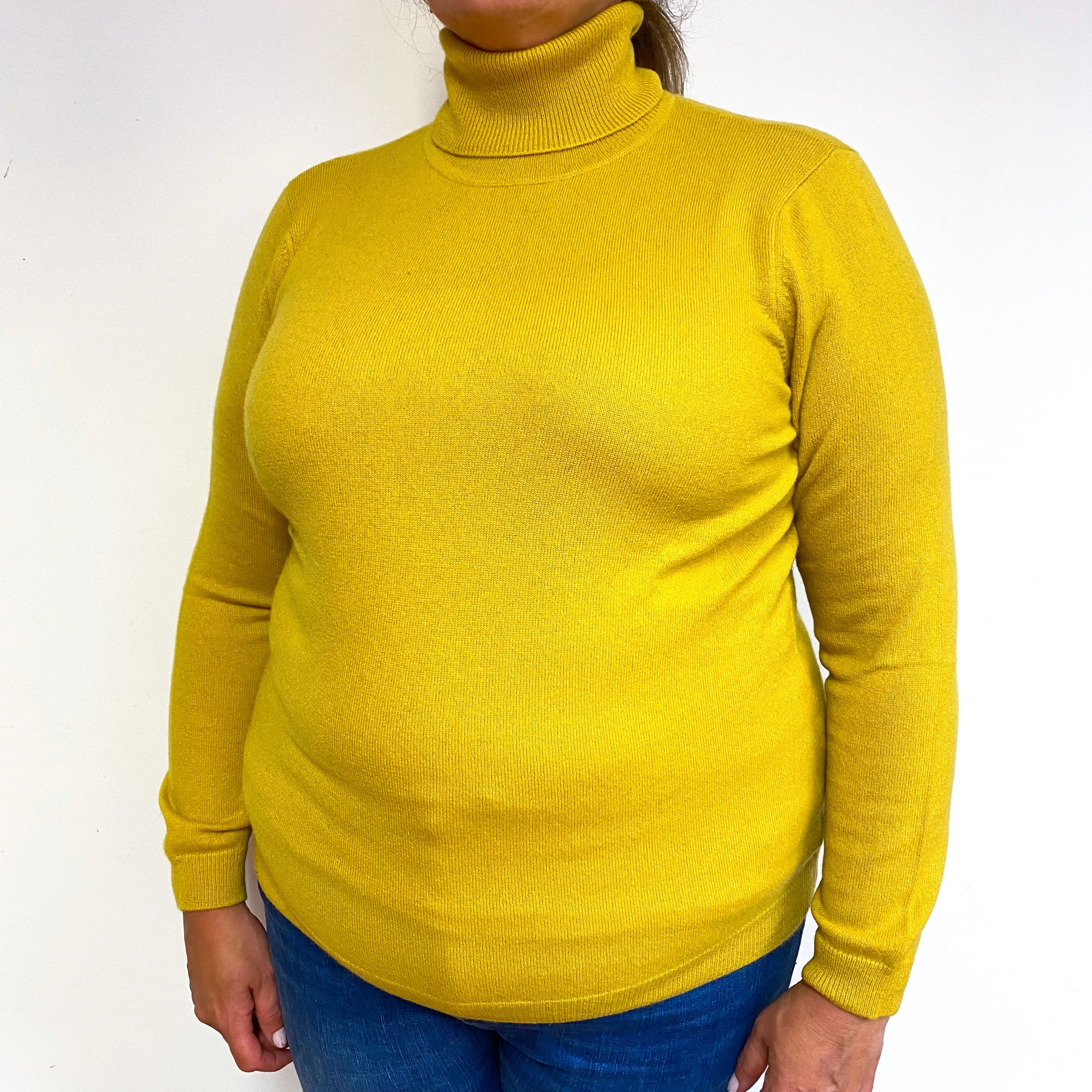 Mustard Yellow Cashmere Polo Neck Jumper Extra Large