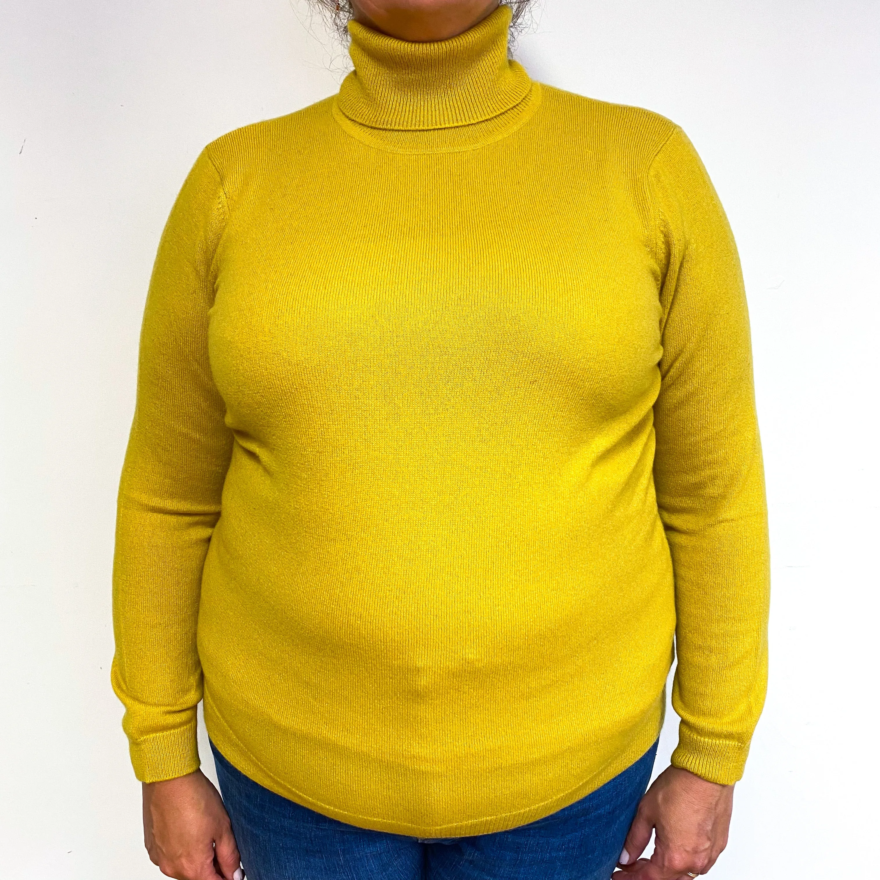 Mustard Yellow Cashmere Polo Neck Jumper Extra Large