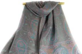 Muted Taupe Majestic Paisley Pashmina Scarf Bohemian Shawl