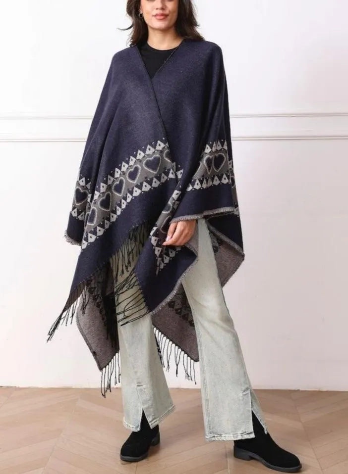 Navy and Grey Reversible Cape