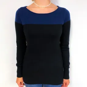 Navy Black Split Hem Cashmere Crew Neck Jumper Small