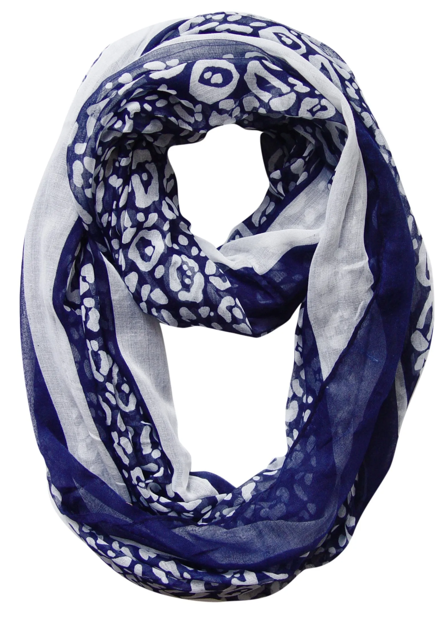 Navy Blue Peach Couture Retro Neon Animal Print Infinity Loop Scarf