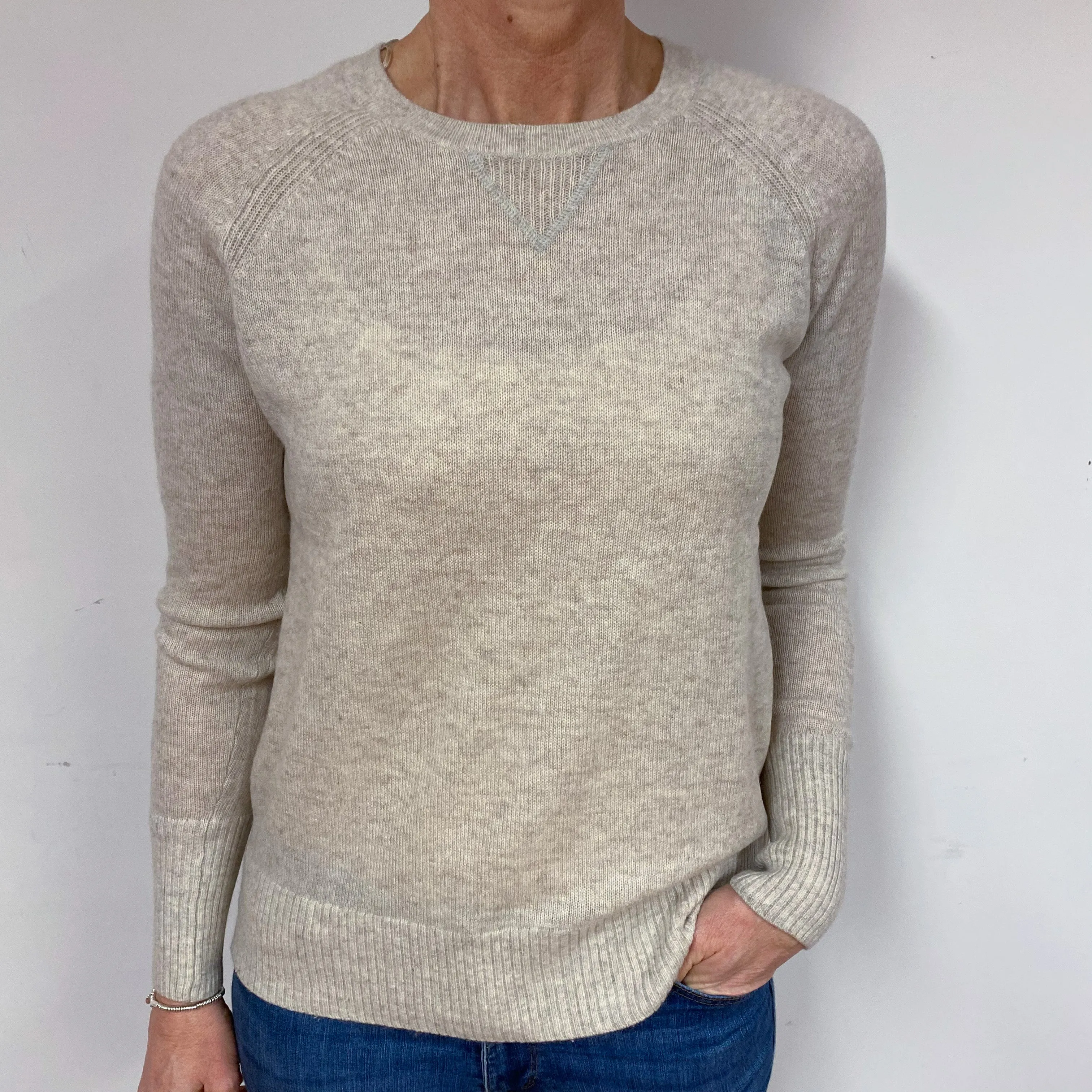 Oatmeal Sweatshirt Style Cashmere Crew Neck Jumper Medium