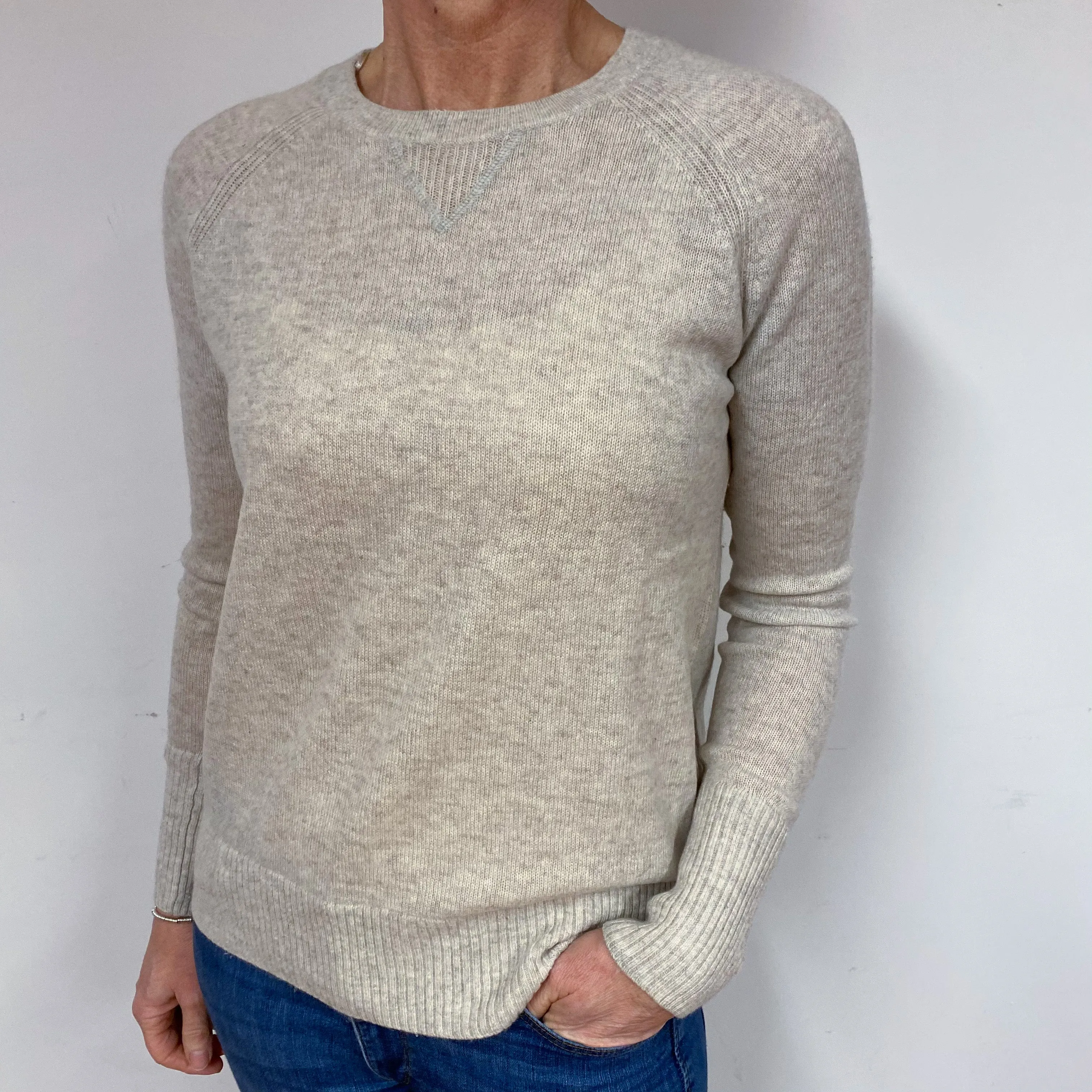 Oatmeal Sweatshirt Style Cashmere Crew Neck Jumper Medium