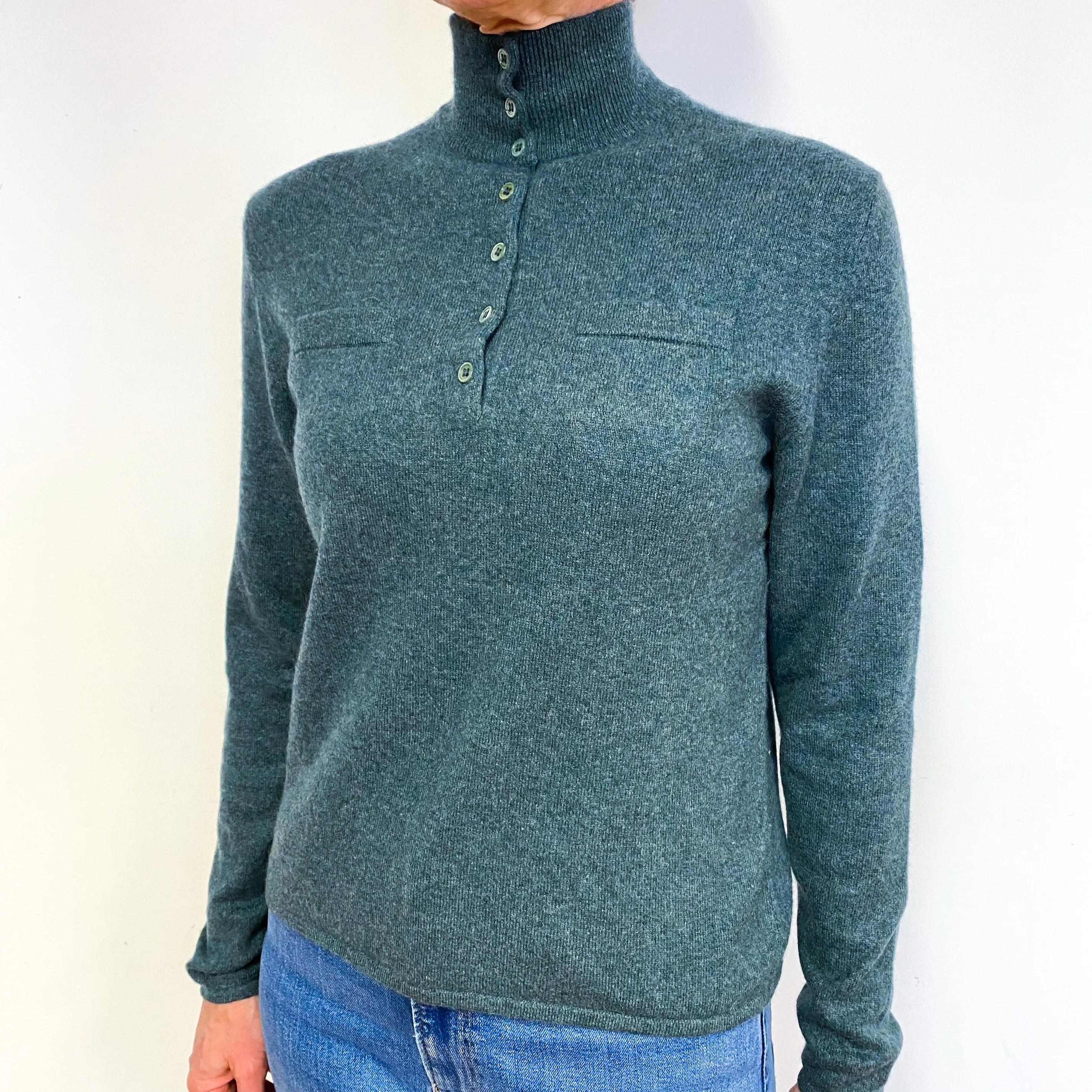 Ocean Green Cashmere Turtle Neck Jumper Medium