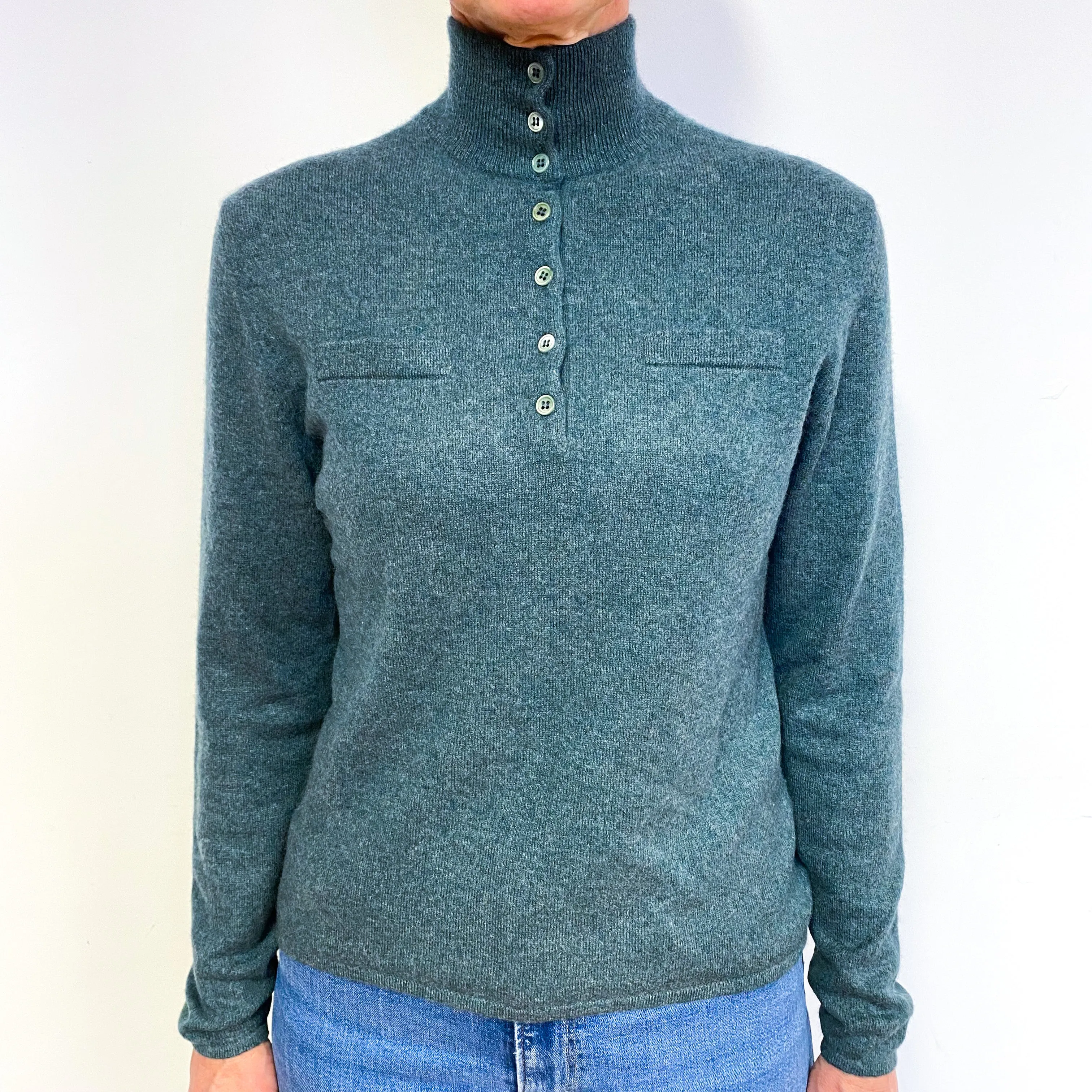 Ocean Green Cashmere Turtle Neck Jumper Medium