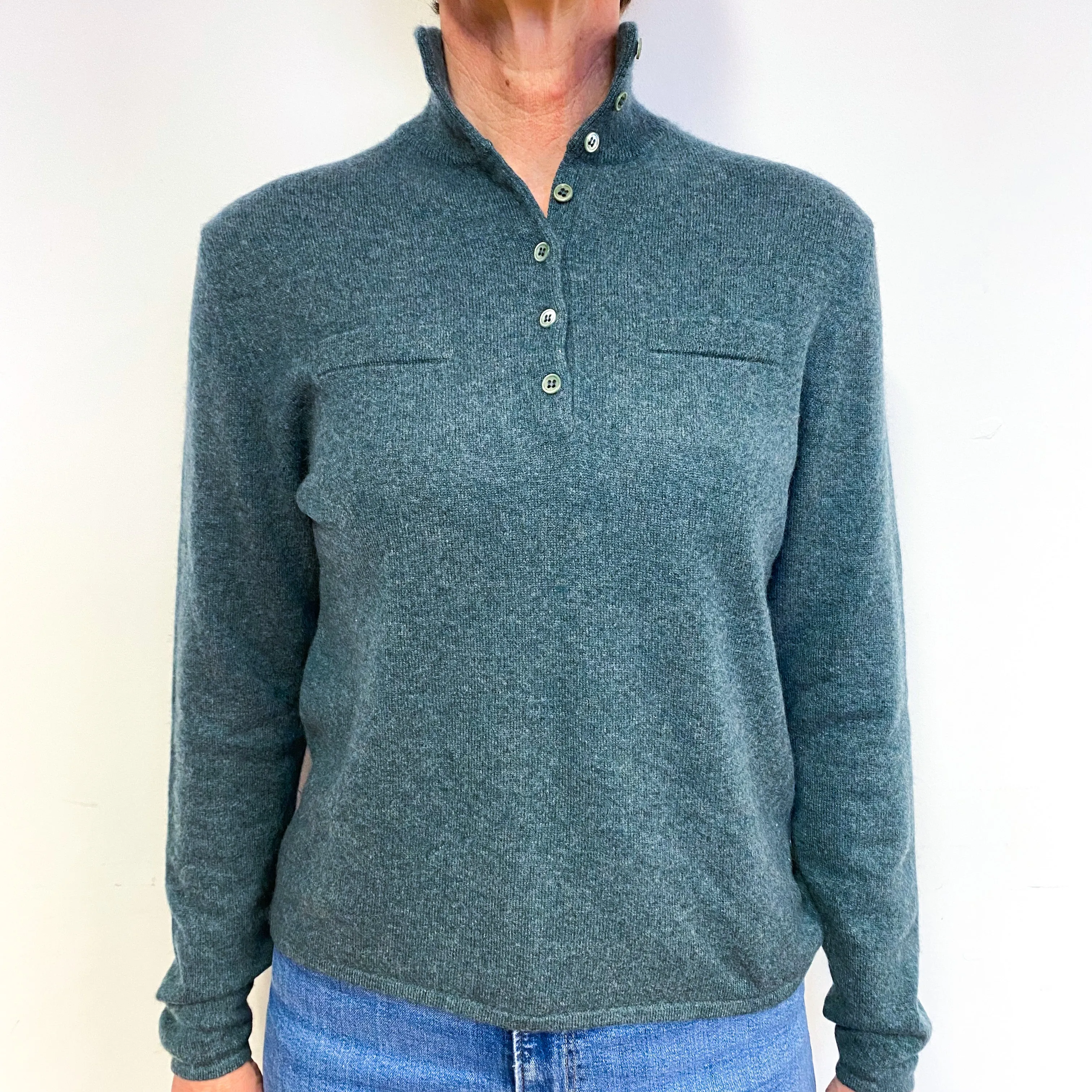 Ocean Green Cashmere Turtle Neck Jumper Medium