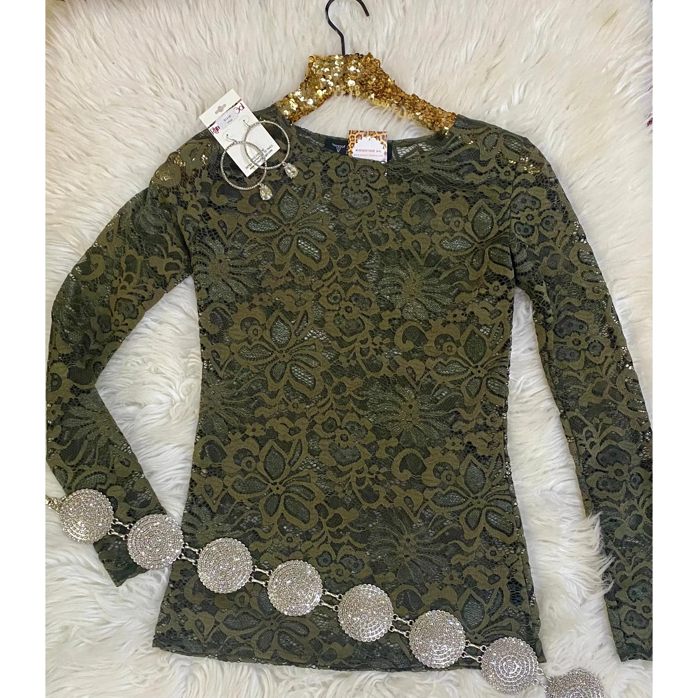 Olive Floral Lace Layering Top