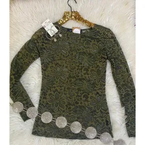 Olive Floral Lace Layering Top