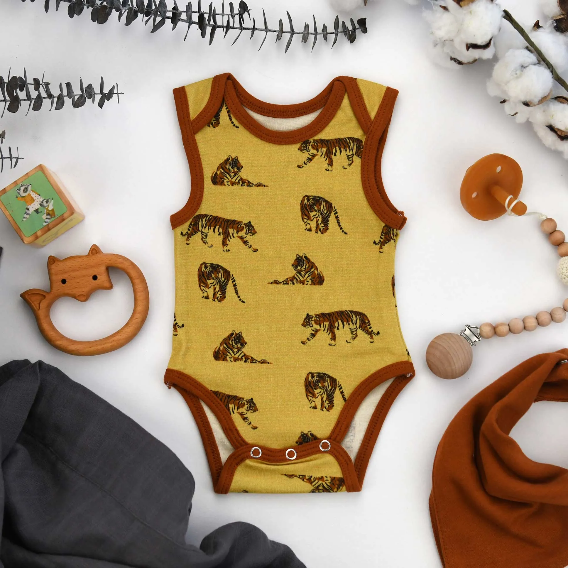 Organic Cotton Sleeveless Baby Bodysuit, Bengal