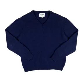 OSPREY LONDON Lambswool Cashmere Blend Navy Blue Knit V-Neck Sweater Jumper