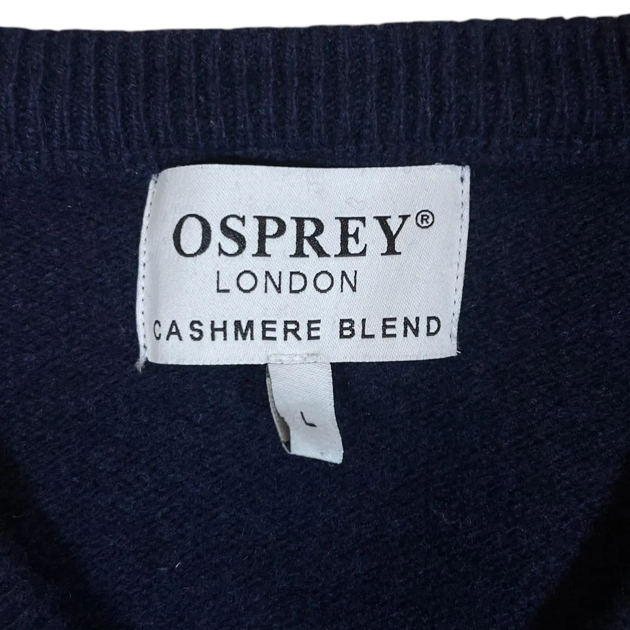 OSPREY LONDON Lambswool Cashmere Blend Navy Blue Knit V-Neck Sweater Jumper