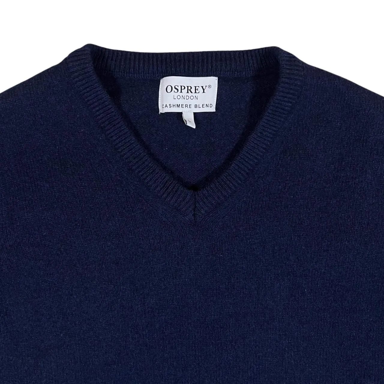OSPREY LONDON Lambswool Cashmere Blend Navy Blue Knit V-Neck Sweater Jumper