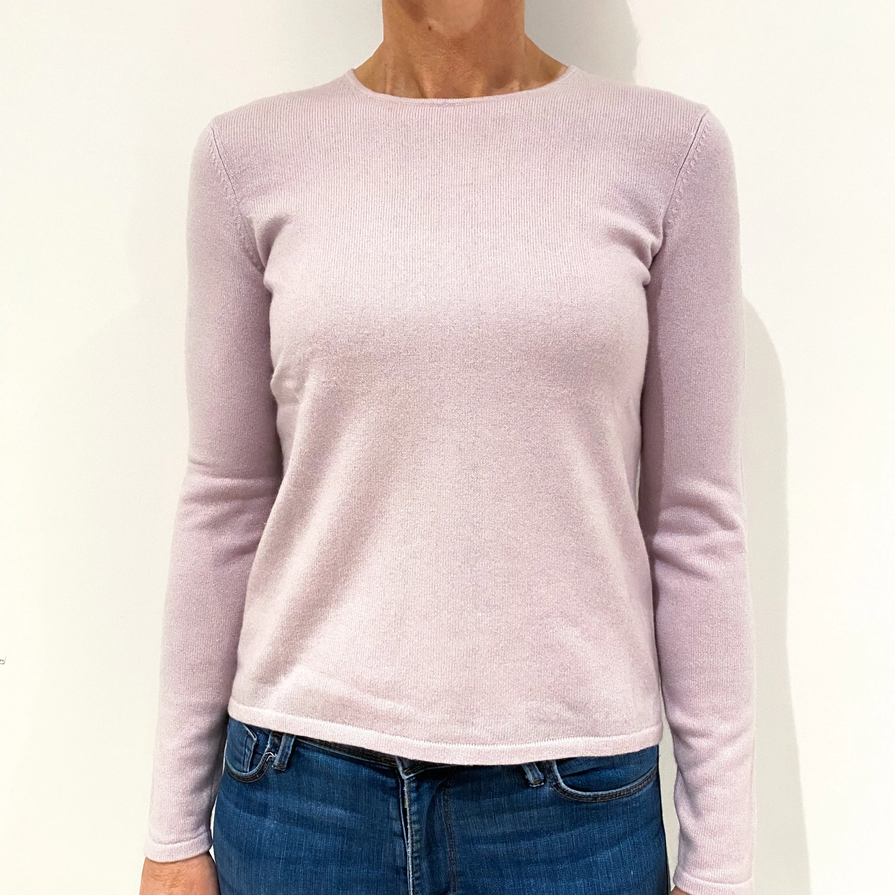 Palest Lavender Purple Cashmere Crew Neck Jumper Small
