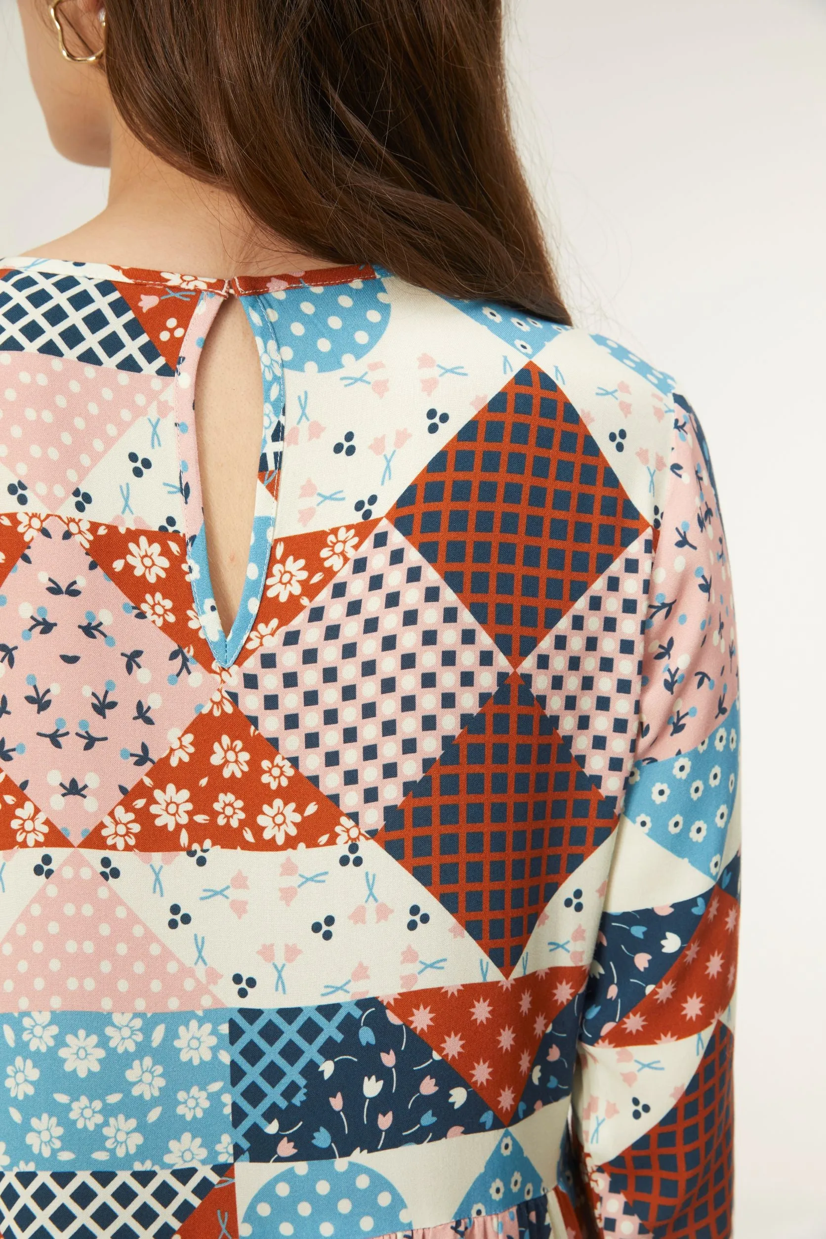 Patchwork Western Print Short babydoll dress in viscose LENZING™ ECOVERO™ by Compania Fantastica