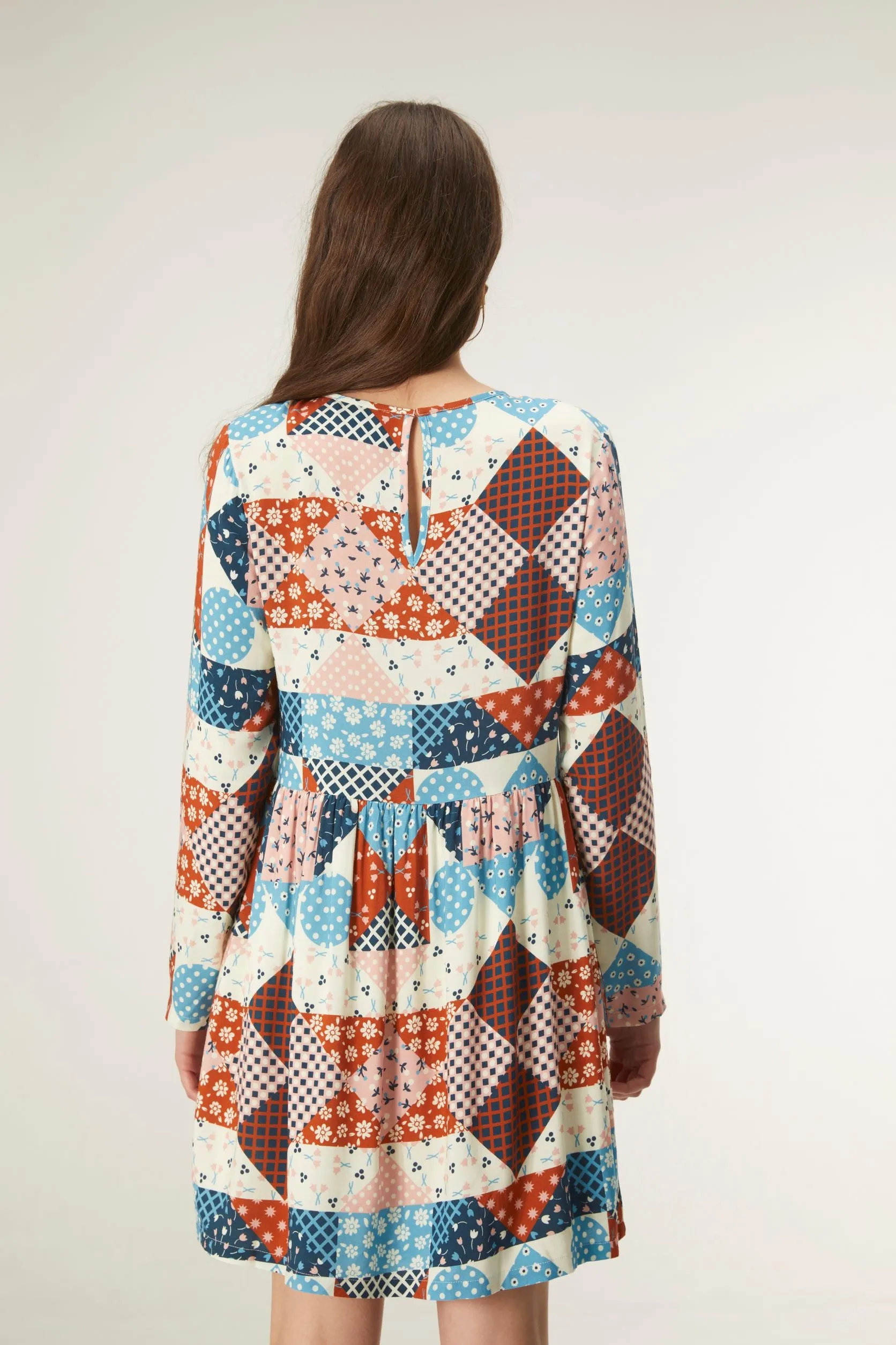 Patchwork Western Print Short babydoll dress in viscose LENZING™ ECOVERO™ by Compania Fantastica