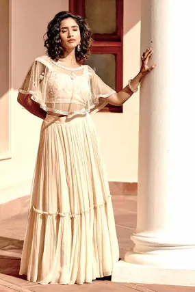 Peach Embroidered Lehenga Set With Cape