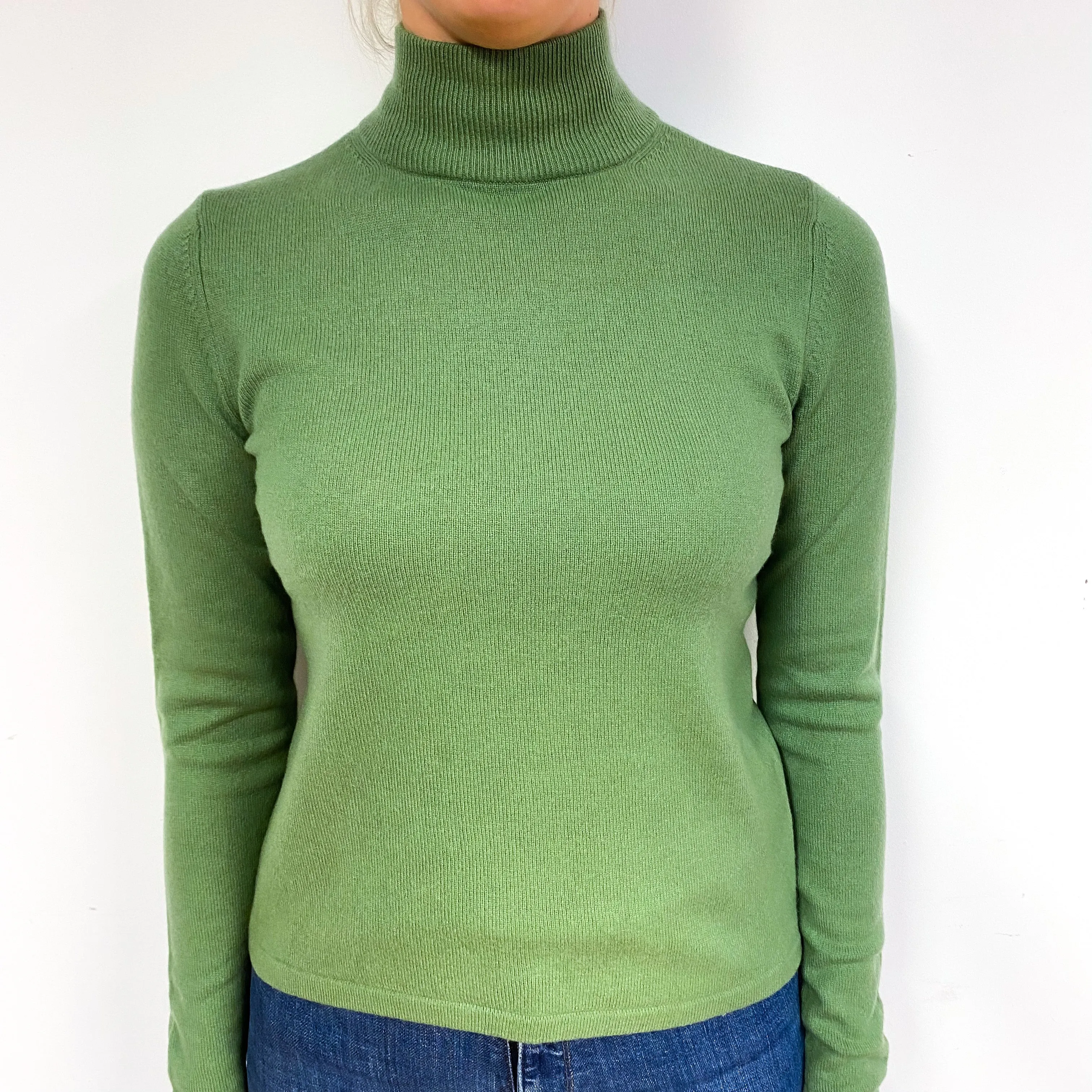 Pear Green Cashmere Turtle Neck Jumper Small