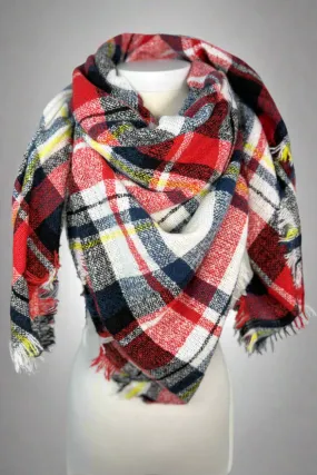 Plaid Square Scarf White & Red