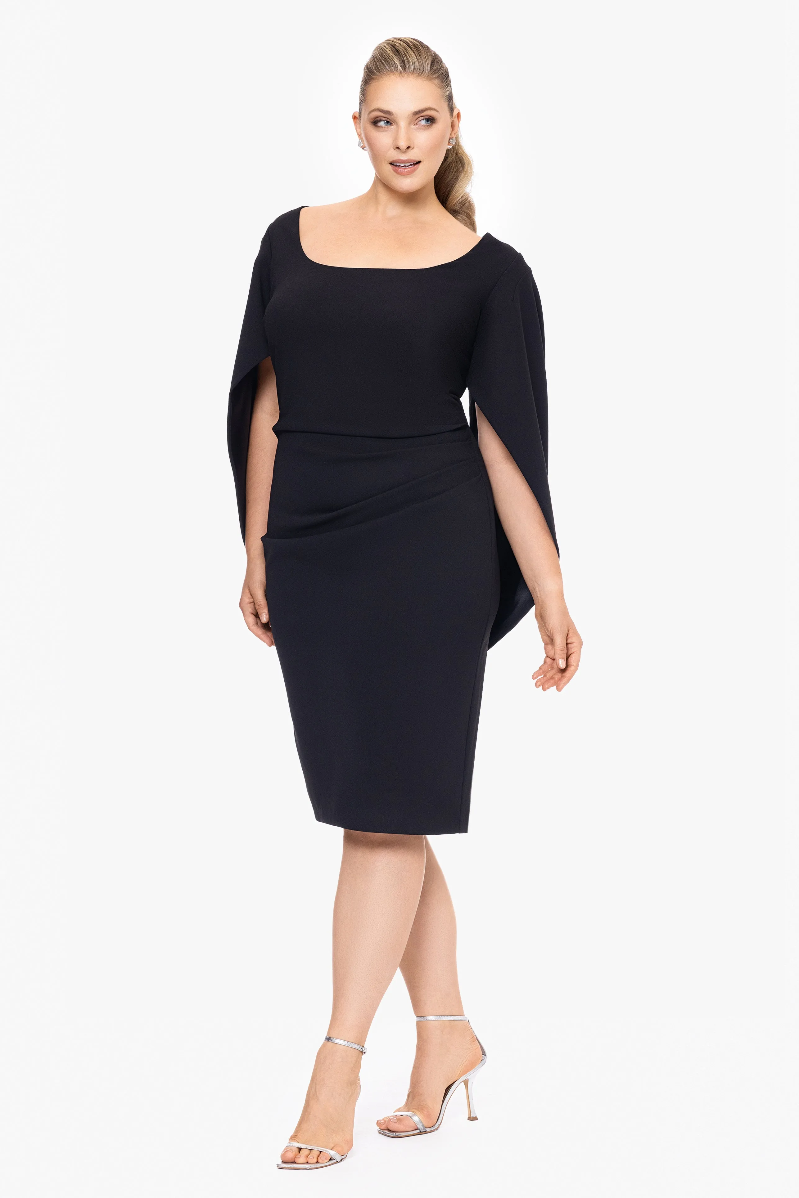 Plus "Jamie" Short Scuba Crepe Cape Back Dress