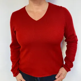 Post Box Red Cashmere V-Neck Jumper Large.