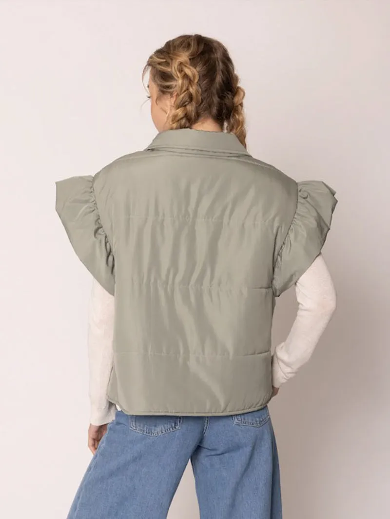 Puff and Ruffle Vest - Sage