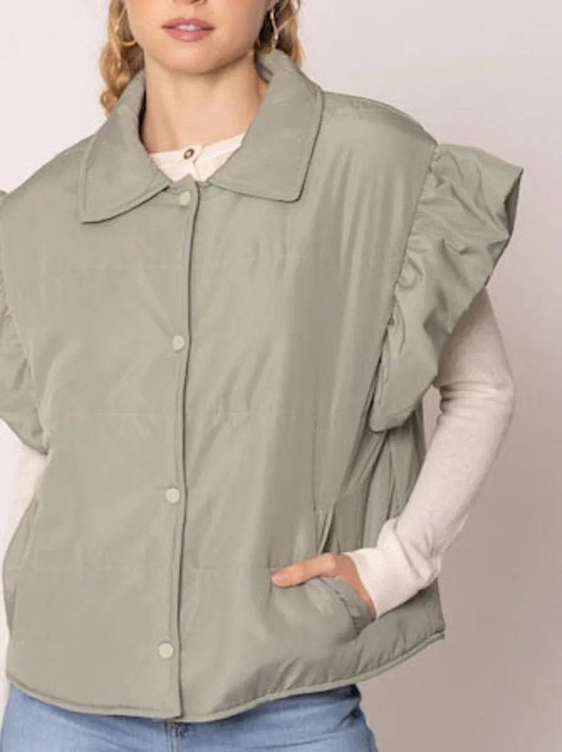 Puff and Ruffle Vest - Sage