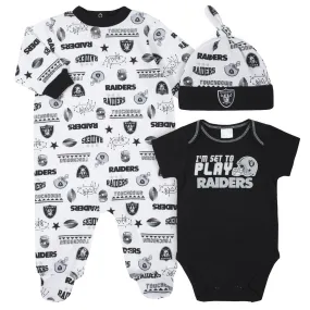 Raiders Baby Boys 3-Piece Bodysuit, Sleep 'N Play, and Cap Set