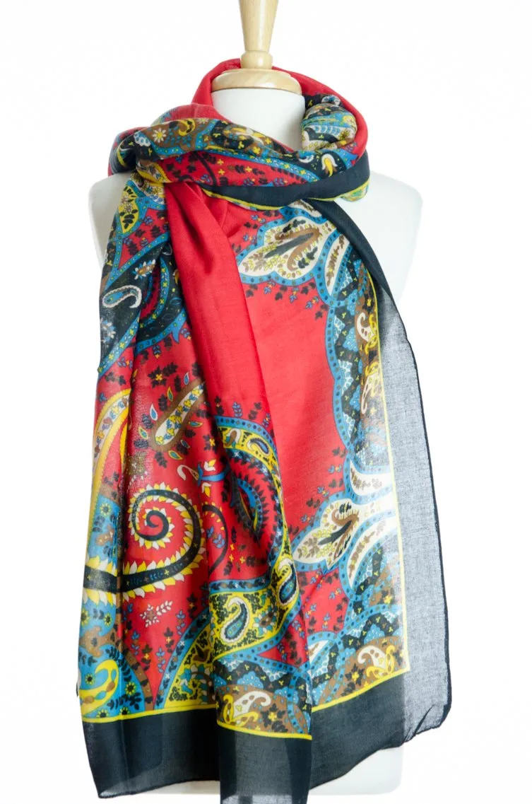 Red Floral Geo Print Scarf