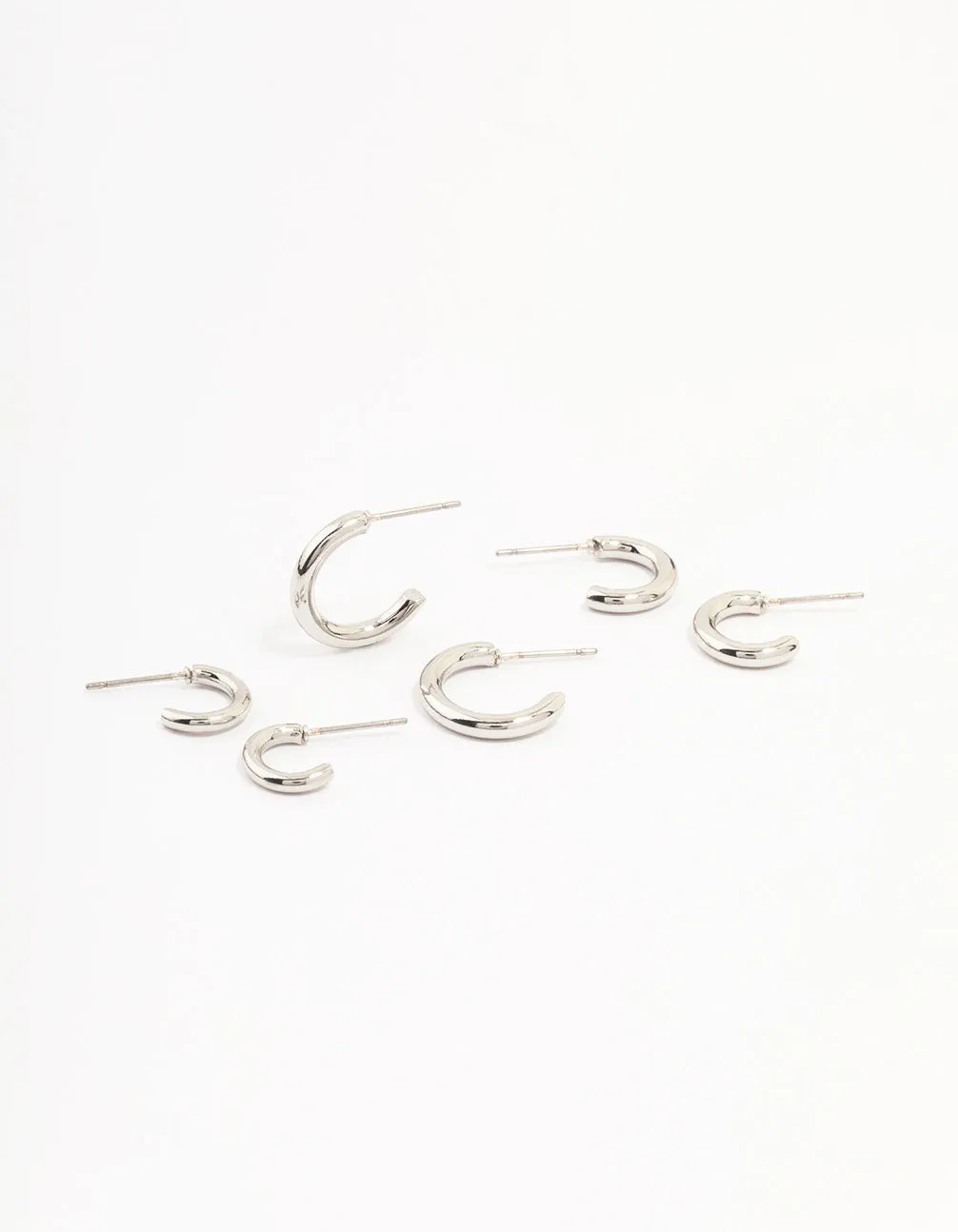 Rhodium Graduating Sized Huggie Earrings 3-Pack