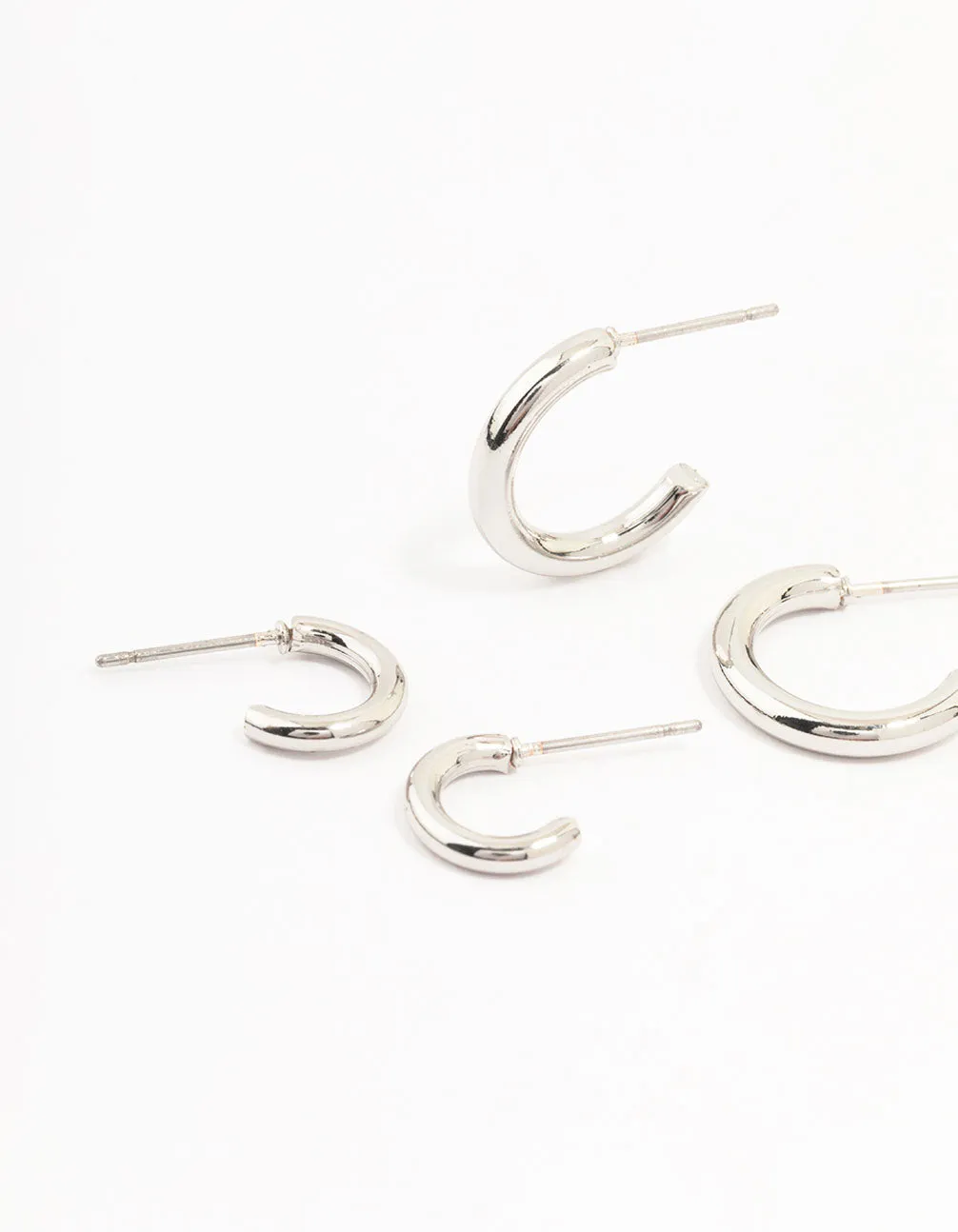 Rhodium Graduating Sized Huggie Earrings 3-Pack