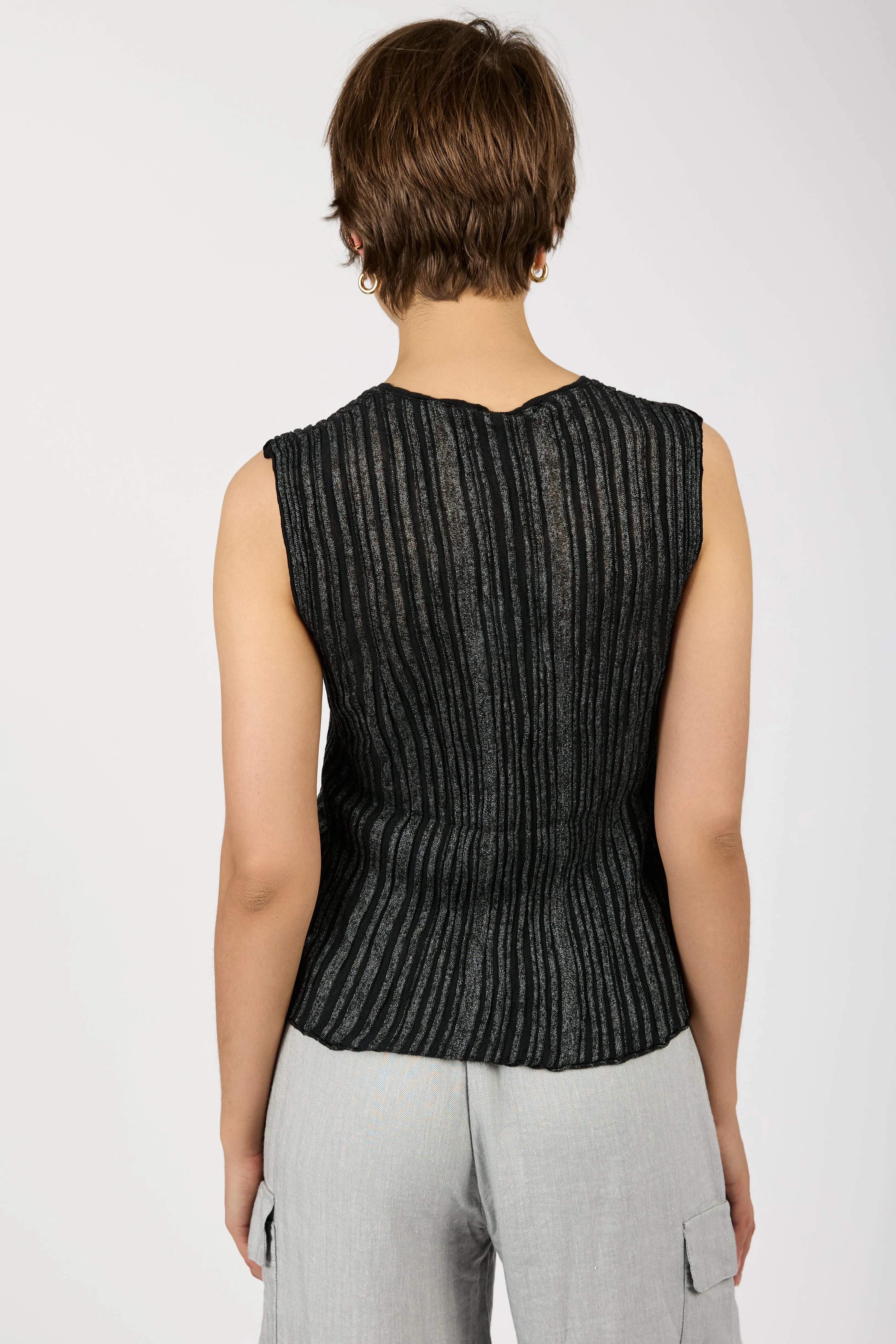 Ribbed Cotton Viscose Top in Black