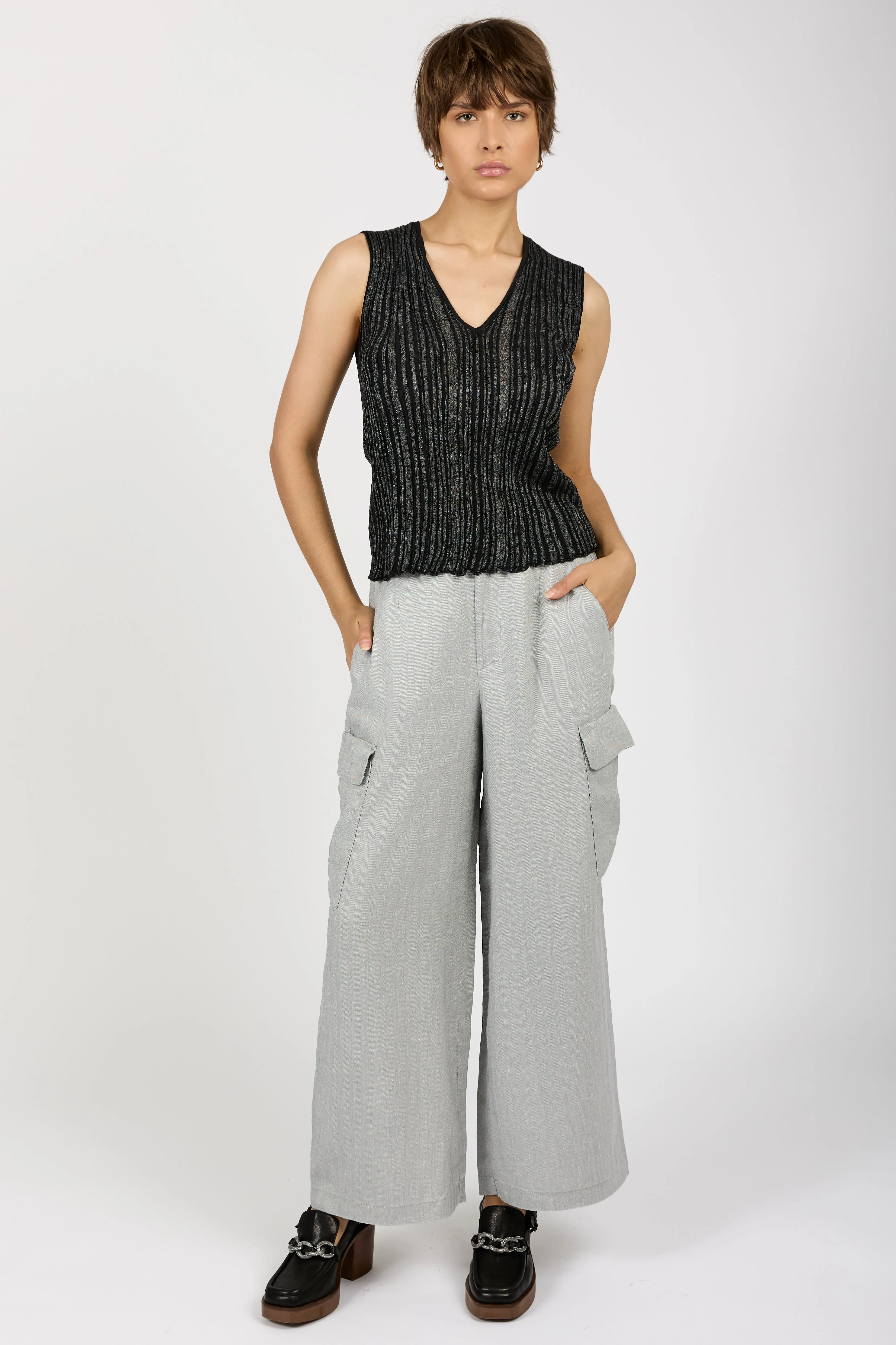 Ribbed Cotton Viscose Top in Black