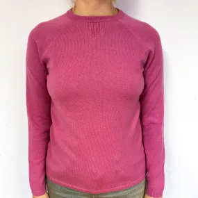 Rose Pink Sweatshirt Style Cashmere Crew Neck Jumper Small