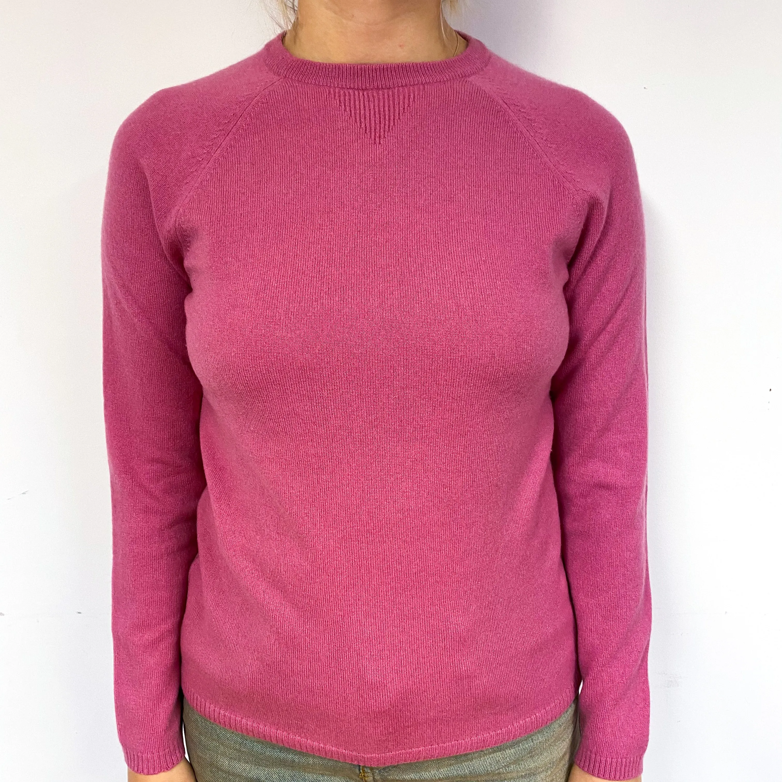 Rose Pink Sweatshirt Style Cashmere Crew Neck Jumper Small