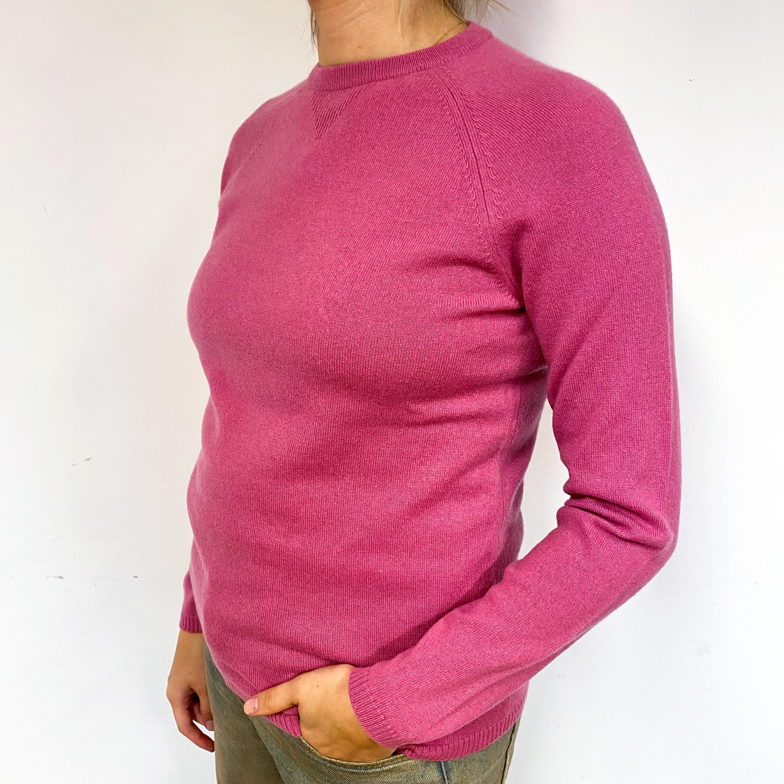 Rose Pink Sweatshirt Style Cashmere Crew Neck Jumper Small