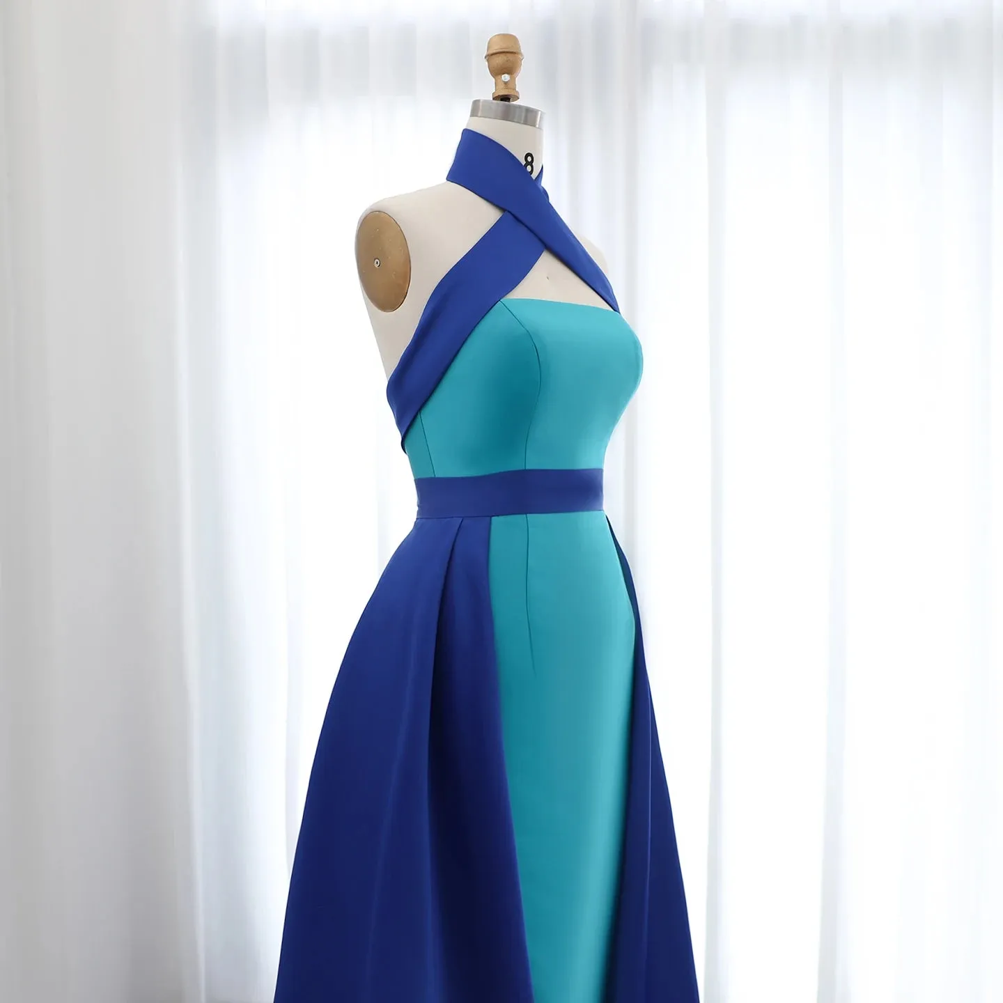 Royal Blue Evening Dress with Turquoise Overskirt