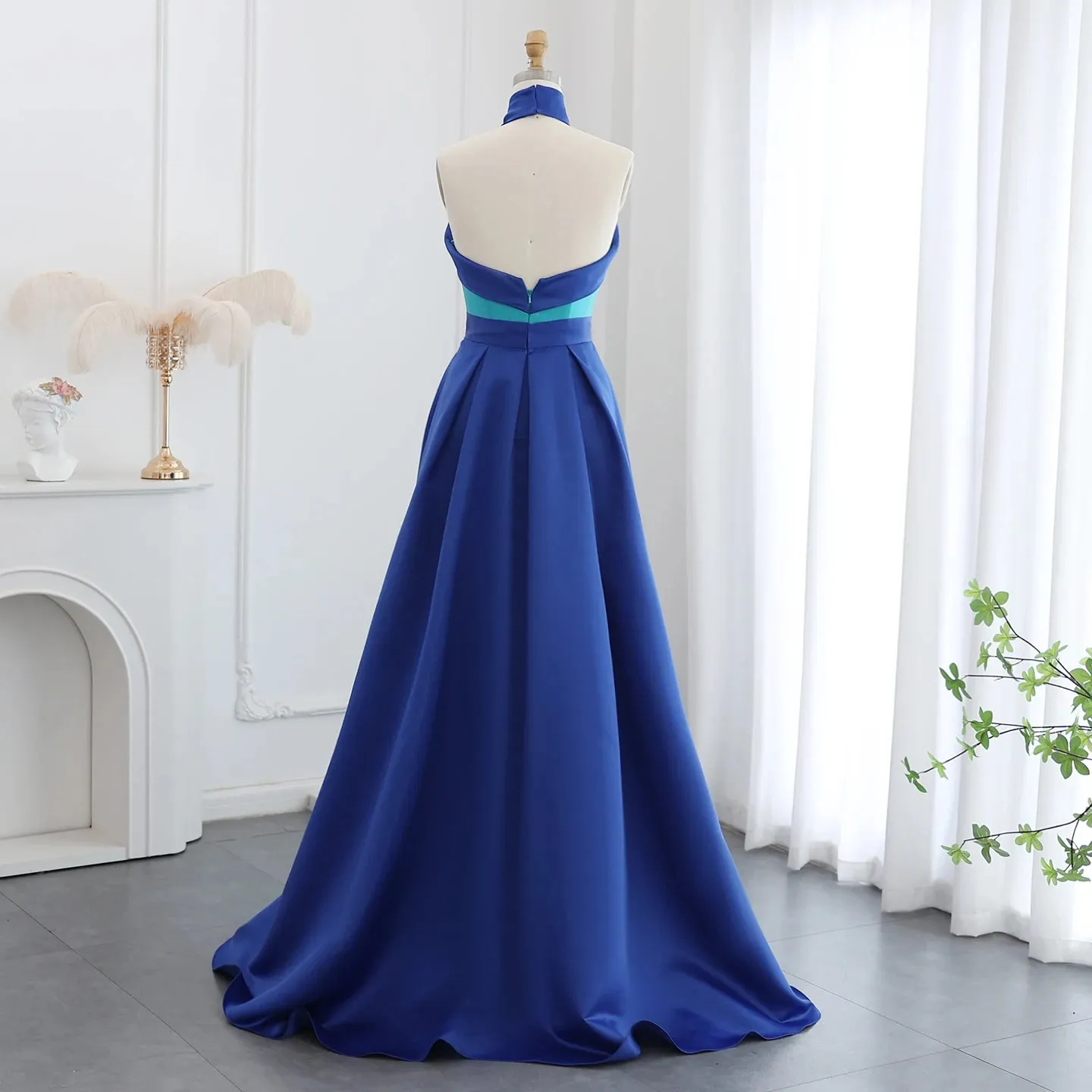 Royal Blue Evening Dress with Turquoise Overskirt