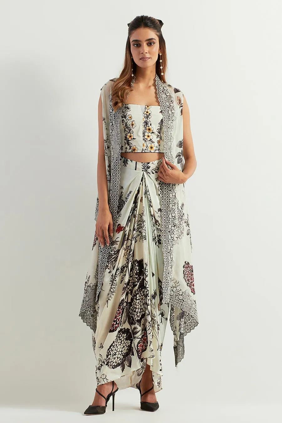 Saaya Printed Co-Ord Set with Cape