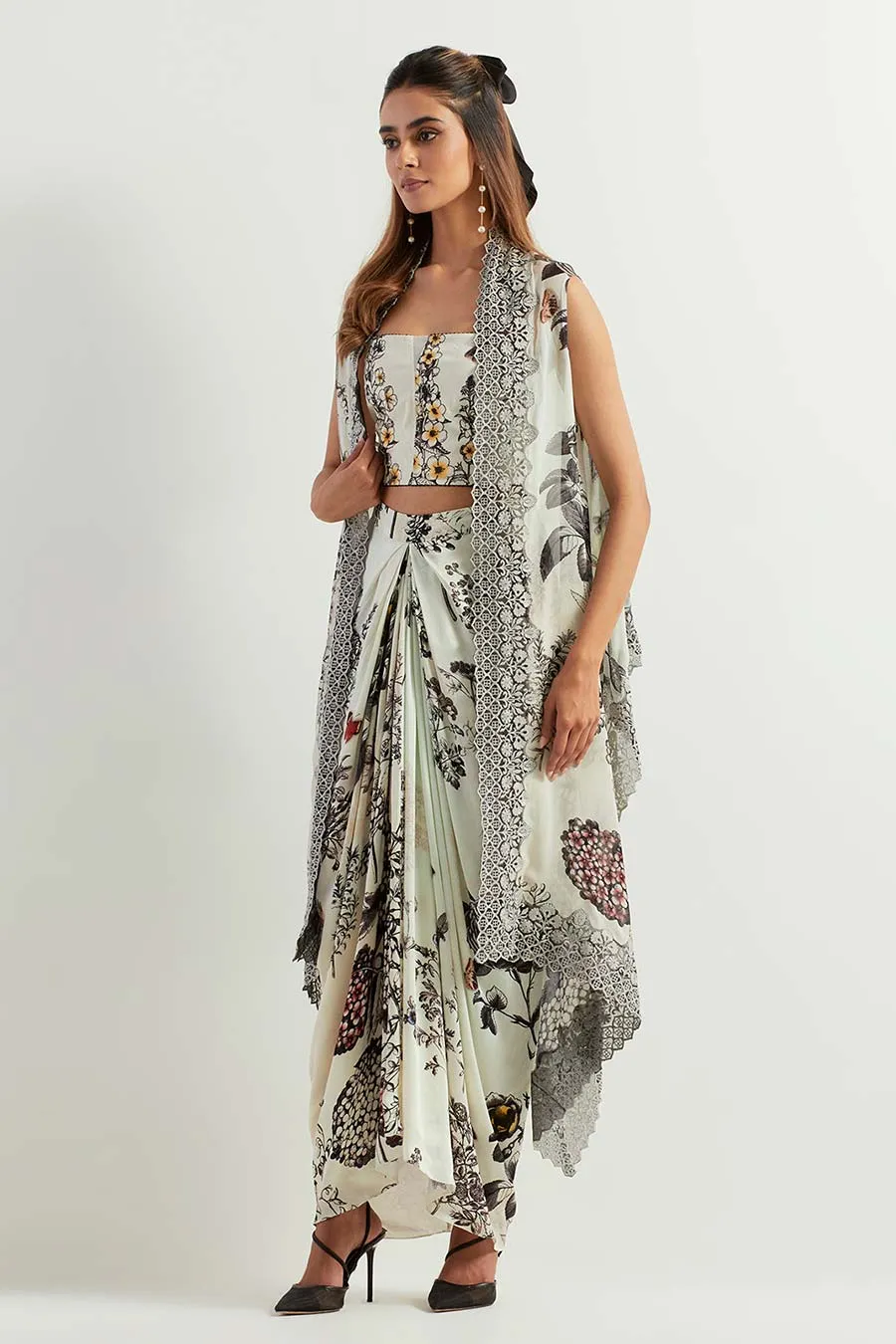 Saaya Printed Co-Ord Set with Cape