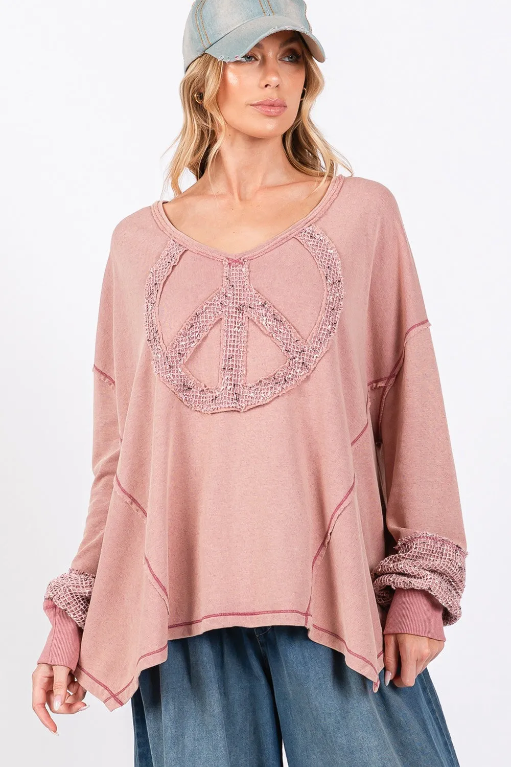 SAGE   FIG Peace Sign Mineral Wash Terry Top