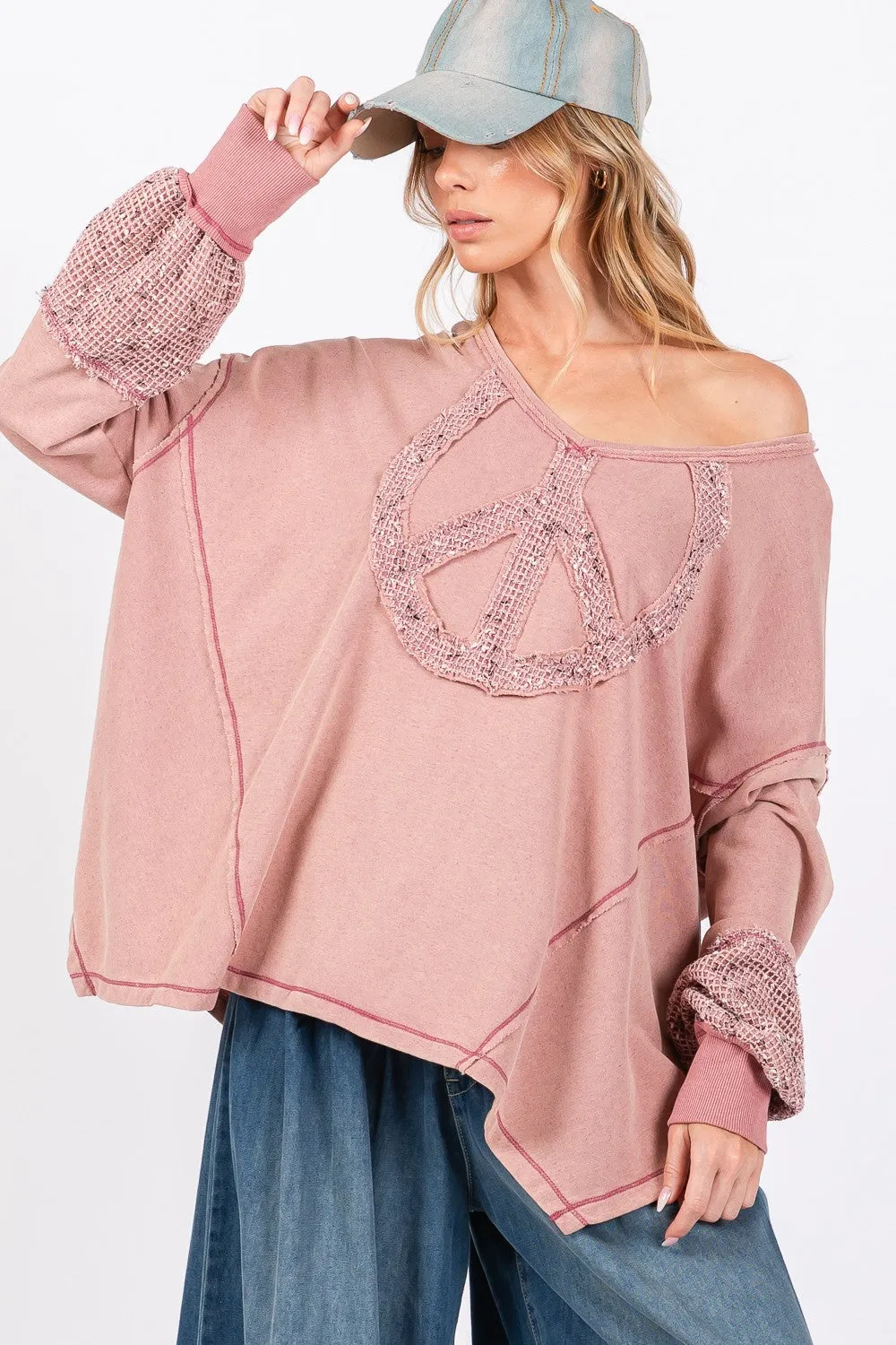 SAGE   FIG Peace Sign Mineral Wash Terry Top