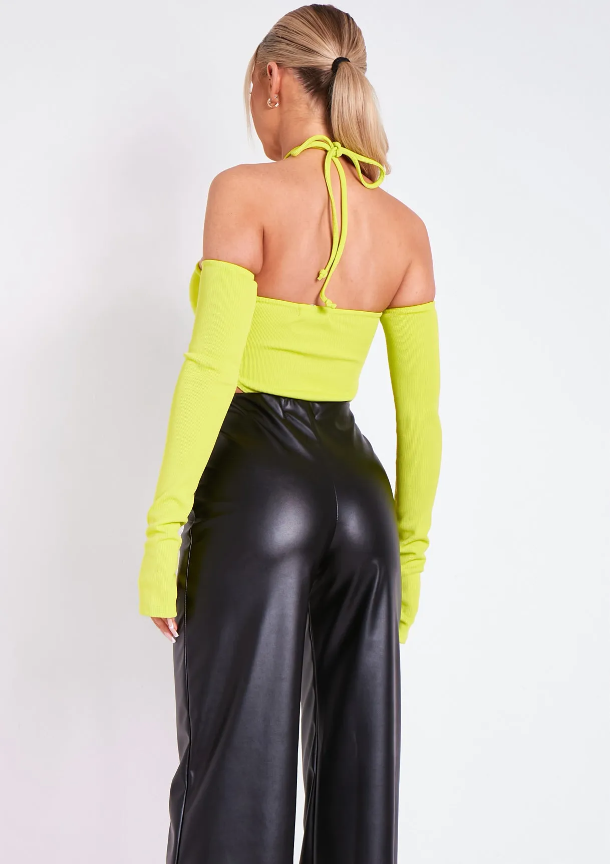 Salma Lime Halter Strap Sleeve Detail Bodysuit